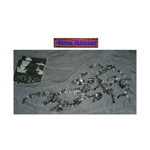 Young Fabulous & Broke Blouse Heathered Gray Jewel Neckline Bling Modal OSFA NWT - Picture 6 of 9